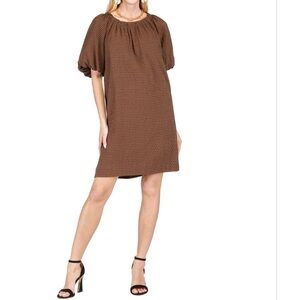 NWT Jade Gather Neck Tie Back Brown Textured Dress - Brown XS